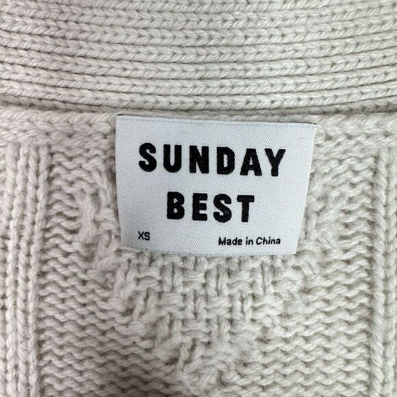 Aritzia Sunday Best Wool Blend Cable‎ Knit Cardigan Sweater XS Cream Oversized - Picture 8 of 12